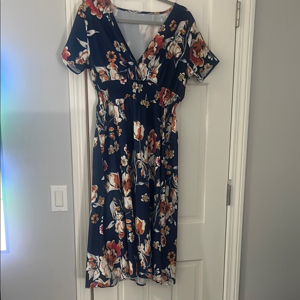 Floral V-Neck Midi Dress
